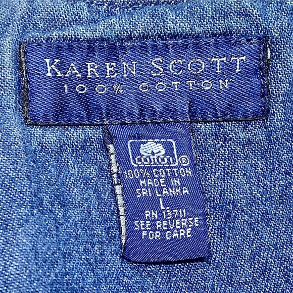 Karen Scott Vintage Chambray Sleeveless Maxi Dress Size L, Side Buttons Cottage - Picture 9 of 11